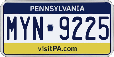 PA license plate MYN9225