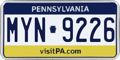 PA license plate MYN9226