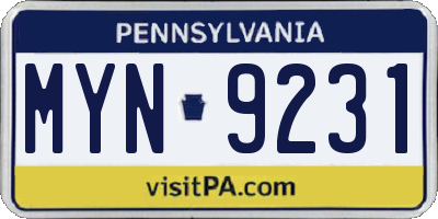 PA license plate MYN9231