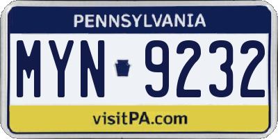 PA license plate MYN9232