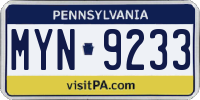 PA license plate MYN9233