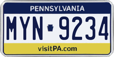 PA license plate MYN9234