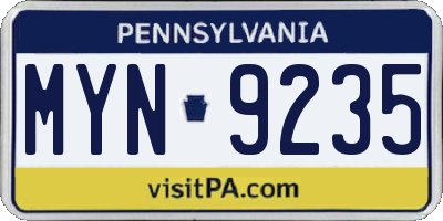 PA license plate MYN9235