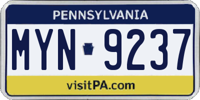 PA license plate MYN9237