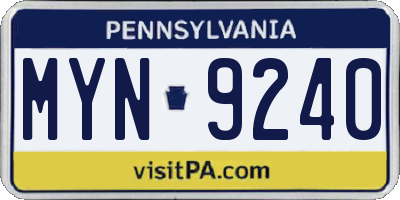 PA license plate MYN9240