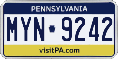 PA license plate MYN9242