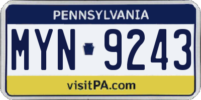 PA license plate MYN9243