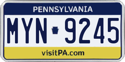 PA license plate MYN9245