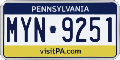 PA license plate MYN9251