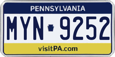 PA license plate MYN9252