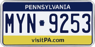 PA license plate MYN9253