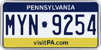 PA license plate MYN9254