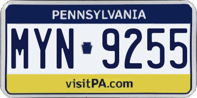 PA license plate MYN9255