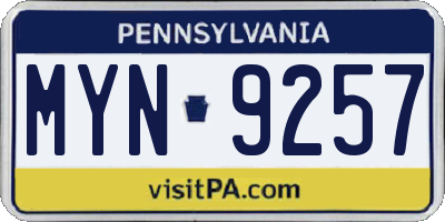 PA license plate MYN9257