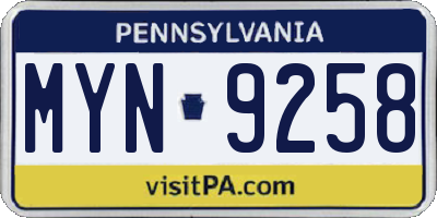 PA license plate MYN9258