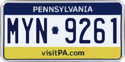 PA license plate MYN9261