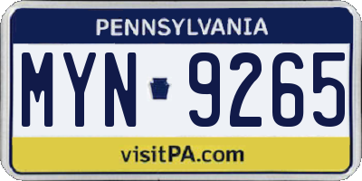 PA license plate MYN9265