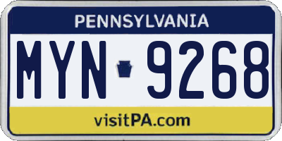 PA license plate MYN9268