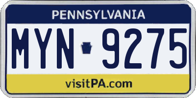 PA license plate MYN9275