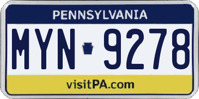 PA license plate MYN9278