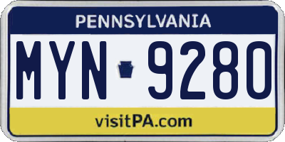 PA license plate MYN9280