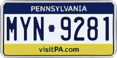 PA license plate MYN9281