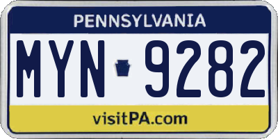 PA license plate MYN9282
