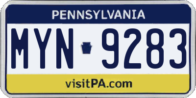 PA license plate MYN9283
