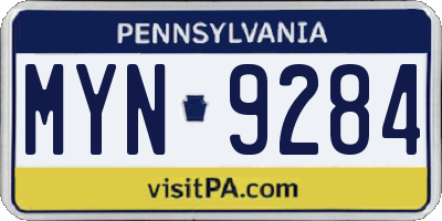 PA license plate MYN9284