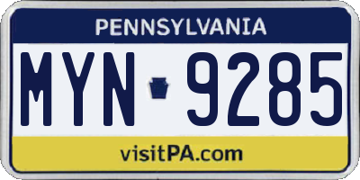 PA license plate MYN9285