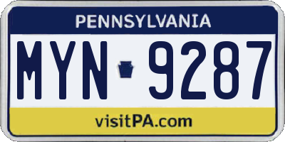 PA license plate MYN9287
