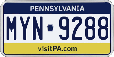 PA license plate MYN9288