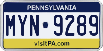 PA license plate MYN9289