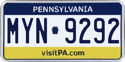 PA license plate MYN9292