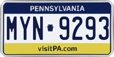 PA license plate MYN9293