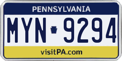 PA license plate MYN9294