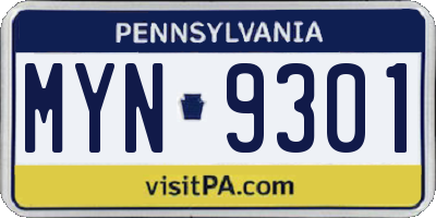PA license plate MYN9301