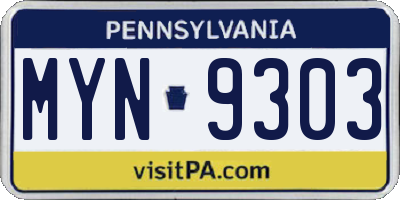 PA license plate MYN9303