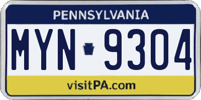 PA license plate MYN9304