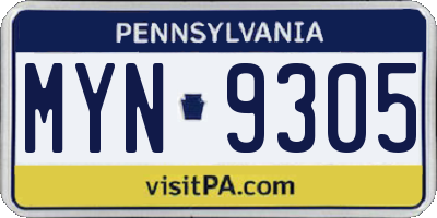 PA license plate MYN9305
