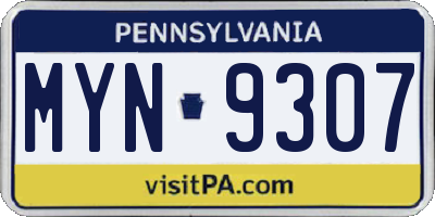 PA license plate MYN9307