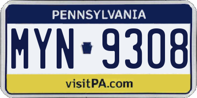 PA license plate MYN9308