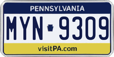 PA license plate MYN9309