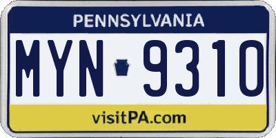 PA license plate MYN9310