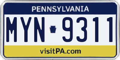 PA license plate MYN9311