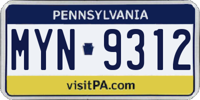 PA license plate MYN9312