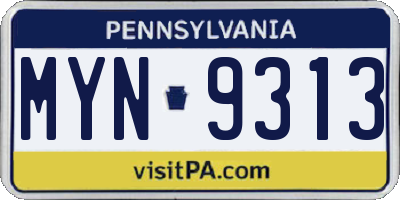PA license plate MYN9313