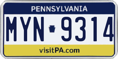 PA license plate MYN9314