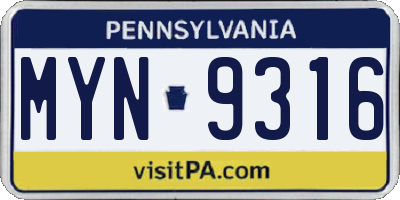PA license plate MYN9316