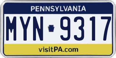 PA license plate MYN9317
